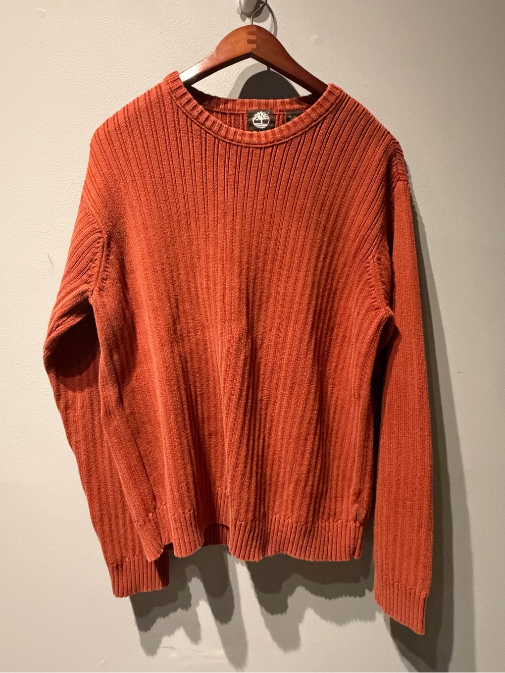Timberland Men's Ribbed Crewneck Sweater in Rust Orange